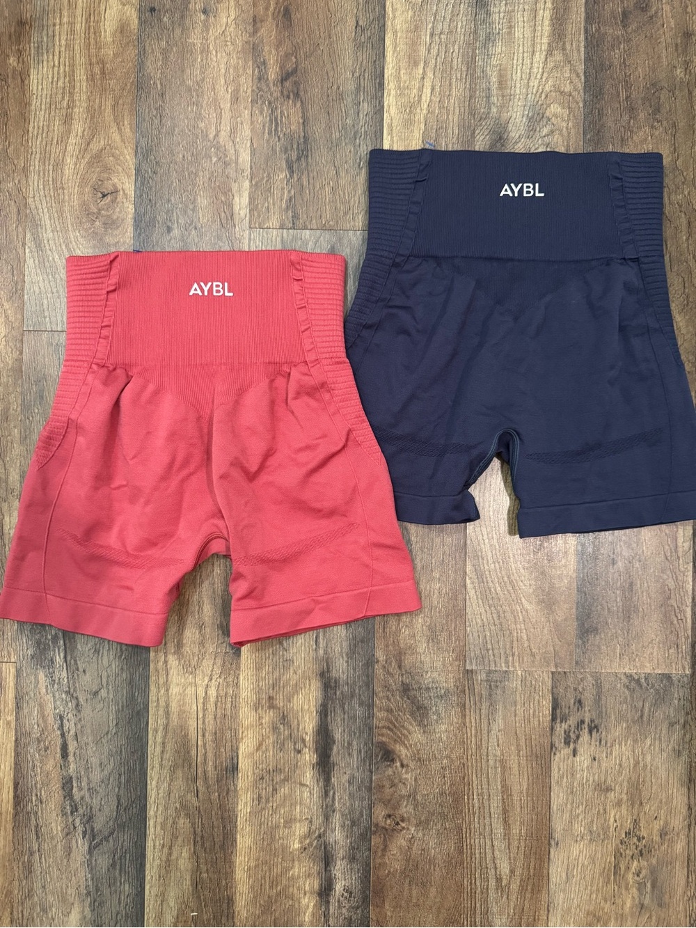 AYBL Seamless High Waisted Workout Shorts Bundle 2 Size Small Red Navy